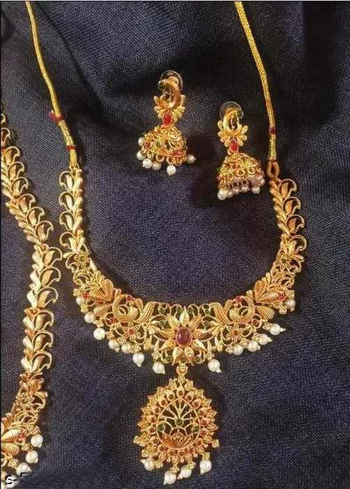 Best Women's South Indian Jewellery Set For Women | Necklace Earring Maangtikka Set For Women